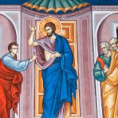 Die Berührung des heiligen Apostels Thomas, Johannes der Theologe, Arsenios der Große